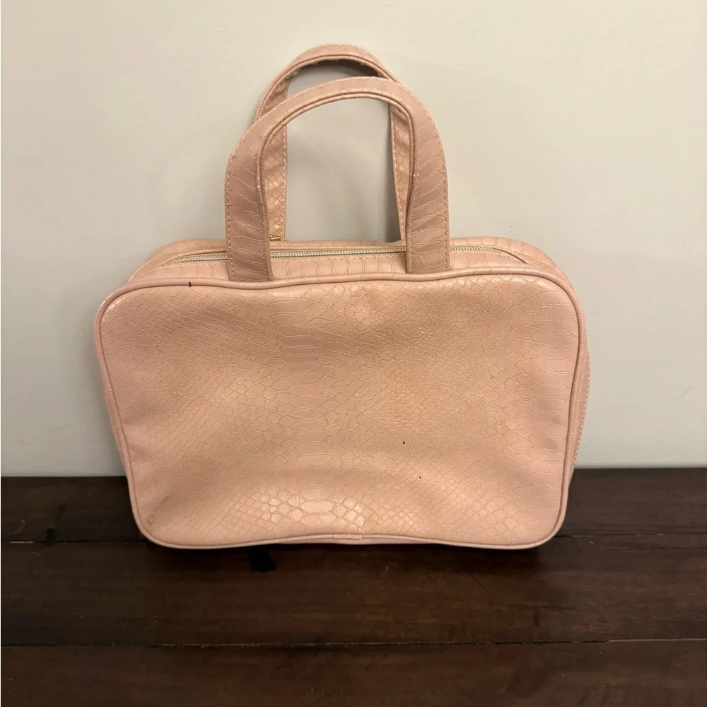 Sonia Kashuk Blush Pink Faux Croc Double Zip Makeup Train Case Gold Hardware